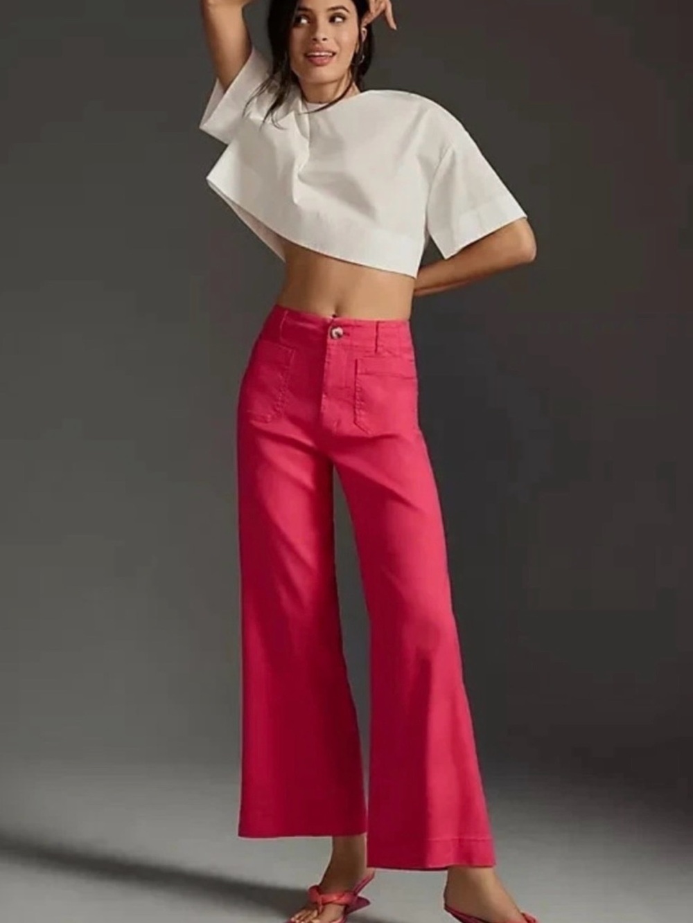 Maeve Anthropologie The Colette Pink Linen Wide Leg Pants 32